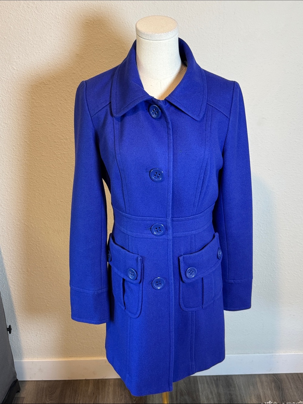 Tulle Y2K Cobalt Blue Wool-Blend Pea Coat size Small